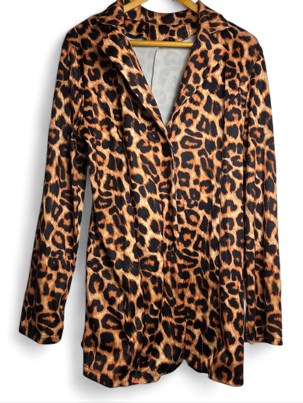 Women's 3XL Leopard Print Blazer Jacket Single Button Long Sleeve Lightweight